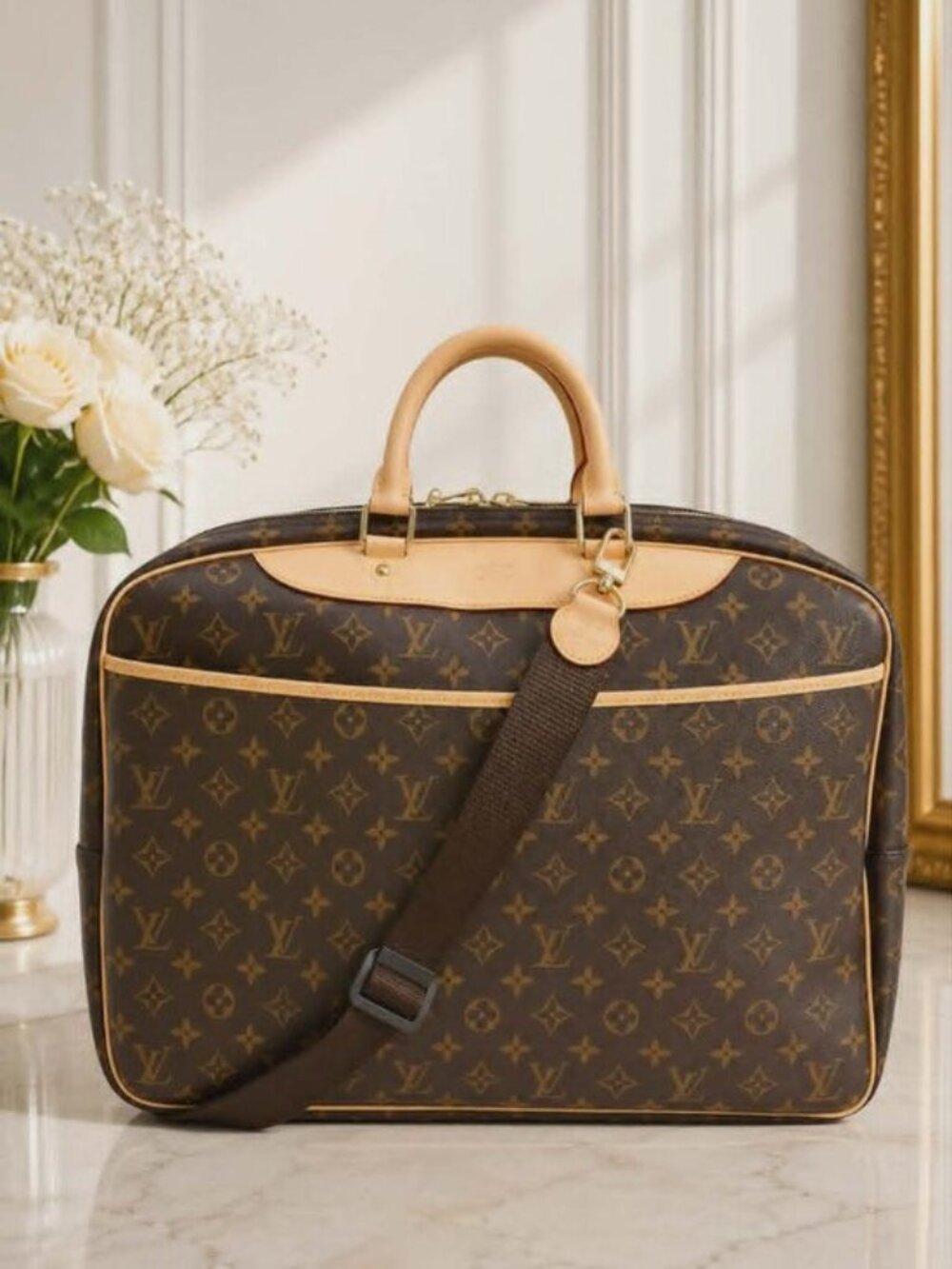 Authentic Louis Vuitton Alize 24H Monogram Canvas Travel Bag Carry-On Duffel